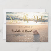 Strand Huwelijk, Zonsondergang met Schelpen Bewaa Save The Date (Voorkant)