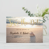 Strand Huwelijk, Zonsondergang met Schelpen Bewaa Save The Date (Staand voorkant)