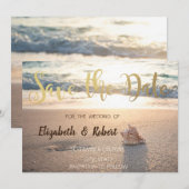 Strand Huwelijk, Zonsondergang met Schelpen Bewaa Save The Date (Voorkant / Achterkant)