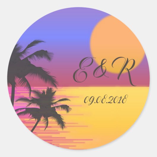 Strand Huwelijk Zonsondergang Ronde Sticker (Voorkant)