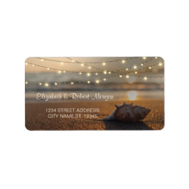 Strand Huwelijk Zonsondergang Schelp Label
