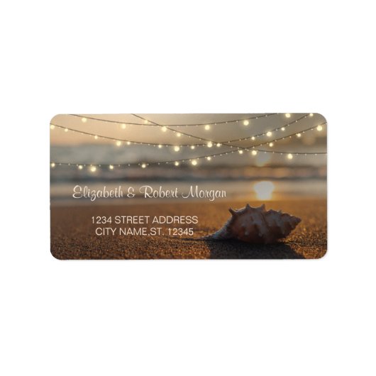 Strand Huwelijk Zonsondergang Schelp Label (Voorkant)
