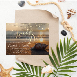 Strand Huwelijk Zonsondergang Schelpen Lichten Bew Save The Date