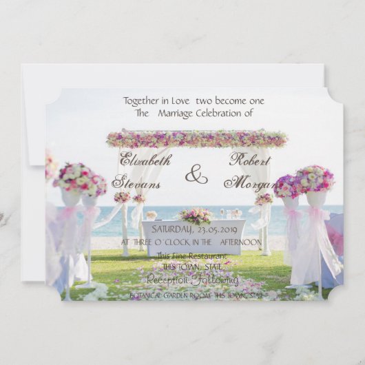 Strand Huwelijks Bloemen Uitnodiging (Voorkant)