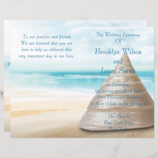 Strand Huwelijksceremonie Programma Flyer (Voorkant / Achterkant)