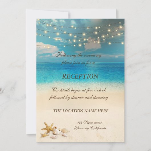 Strand Huwelijksfeest Verlichting Schelpen Recepti Kaart (Voorkant)