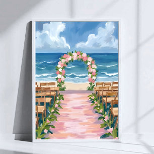 Strand Huwelijksgang Bloemschildering in Waterverf Poster