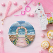 Strand Huwelijksplechtigheid Gang Bloemige Waterve Papieren Bordje (Feest)