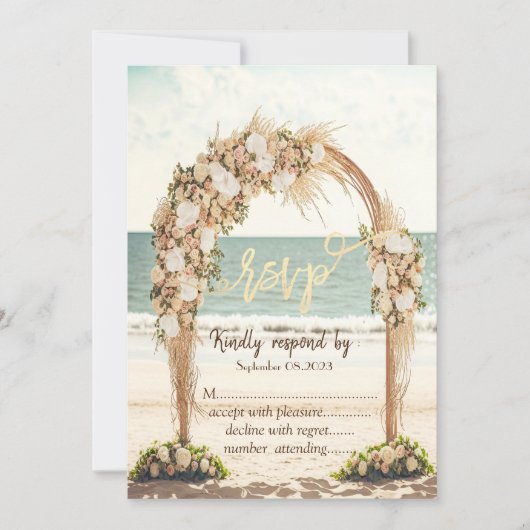 Strand Huwelijksprieel Rozen RSVP Kaart (Voorkant)