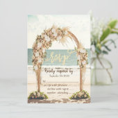 Strand Huwelijksprieel Rozen RSVP Kaart (Staand voorkant)