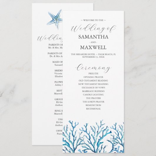 Strand Huwelijksprogramma Kaart (Voorkant / Achterkant)