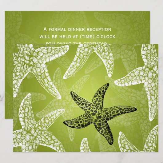 Strand Huwelijksreceptie Zeester Lime Groen Kaart (Voorkant / Achterkant)