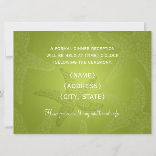 Strand Huwelijksreceptie Zeester Lime Groen Kaart (Achterkant)