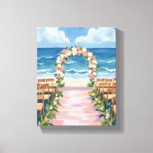 Strand Huwelijksstoet Bloemschildering in Waterver Canvas Afdruk