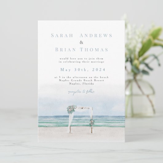 Strand Huwelijksuitnodiging Kaart (Staand voorkant)