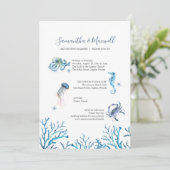 Strand Huwelijksuitnodigingen Waterverf Oceaan Kaart (Staand voorkant)