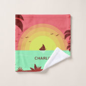 Strand Illustratie aangepaste naam handdoek set (Wasdoekje)