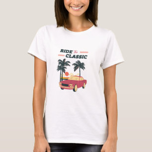 Strand Illustratie Retro Klassieke Auto T-shirt