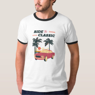 Strand Illustratie Retro Klassieke Auto T-shirt
