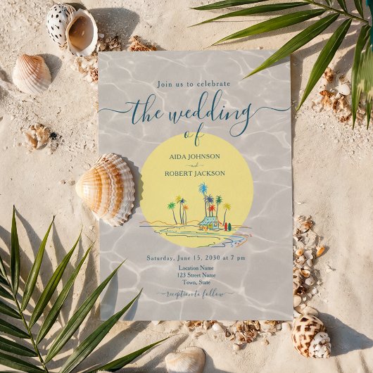 Strand Illustratie Zomer Bruiloft Kaart