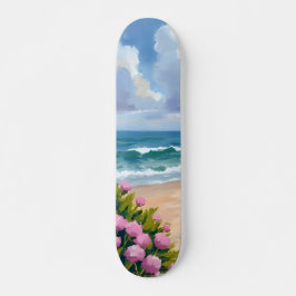 Strand in Bloei | Roze Hortensia aan de Oceaan Kus Persoonlijk Skateboard