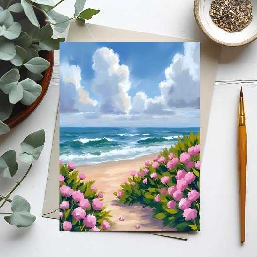 Strand in Bloei | Roze Hortensia Kust Briefkaart