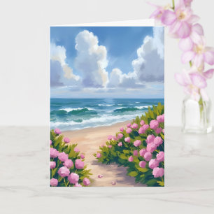 Strand in Bloei   Roze Hortensia Oceaan Kustkaart Kaart