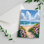 Strand in Bloom | Roze Hydrangea Oceanside Kust Briefkaart