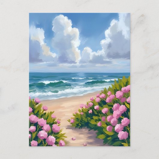 Strand in Bloom | Roze Hydrangea Oceanside Kust Briefkaart (Voorkant)