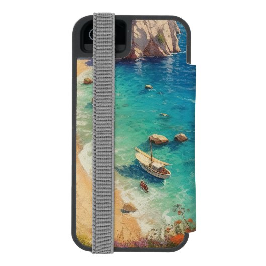 Strand in Griekenland Incipio iPhone Portemonnee Hoesje (Agenda Achterkant)