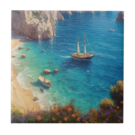 Strand in Griekenland Tegeltje (Voorkant)