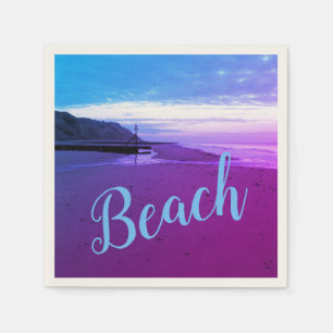 Strand in Mundesley, Norfolk in blauw en paars Servet