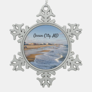 strand in Ocean City, Maryland Tin Sneeuwvlok Ornament
