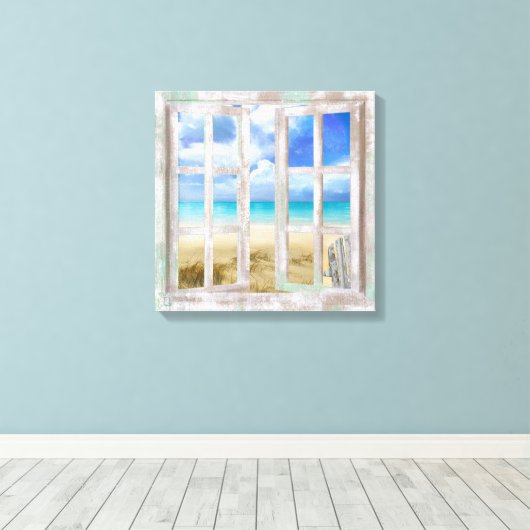 Strand in open raam kusthuisje verpakt canvas afdruk (Insitu (Houten vloer))