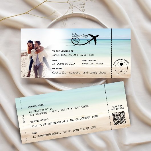 Strand instapass bruiloft uitnodiging met QR-code