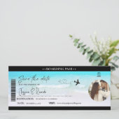 Strand instapkaart ticket Bruiloft Save The Date (Staand voorkant)