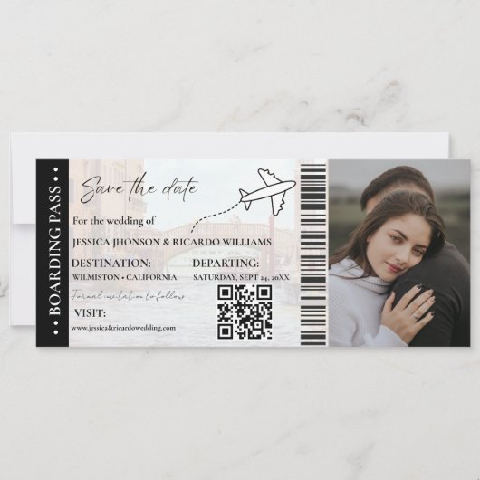 Strand instapkaart trouw save the date ticket kaart (Voorkant)