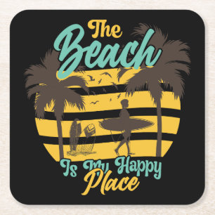 Strand is mijn Happy Place, Zomer, Surf & Palmbome Kartonnen Onderzetters