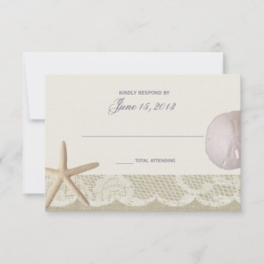 strand Ivoor en Paarse reactie RSVP Kaartje (Voorkant)