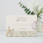 strand Ivoor en Paarse reactie RSVP Kaartje (Staand voorkant)