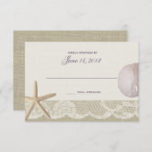 strand Ivoor en Paarse reactie RSVP Kaartje (Voorkant / Achterkant)