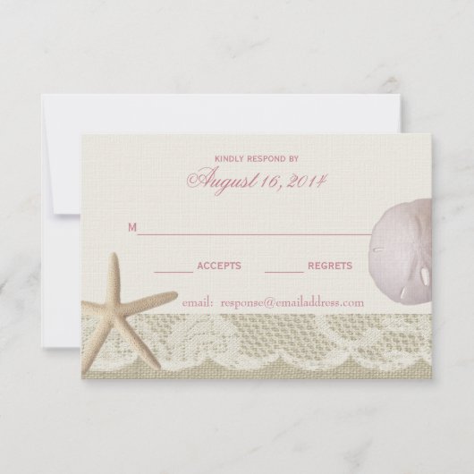  strand ivoor en roze reactie RSVP kaartje (Voorkant)