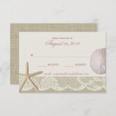  strand ivoor en roze reactie RSVP kaartje (Voorkant / Achterkant)