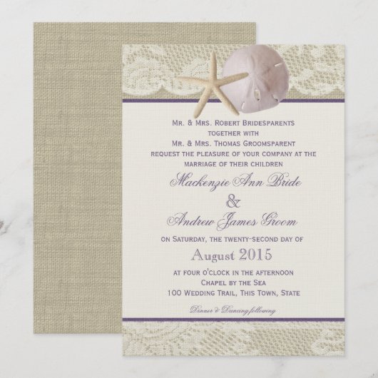  strand Ivoor Paarse Kaart (Voorkant / Achterkant)