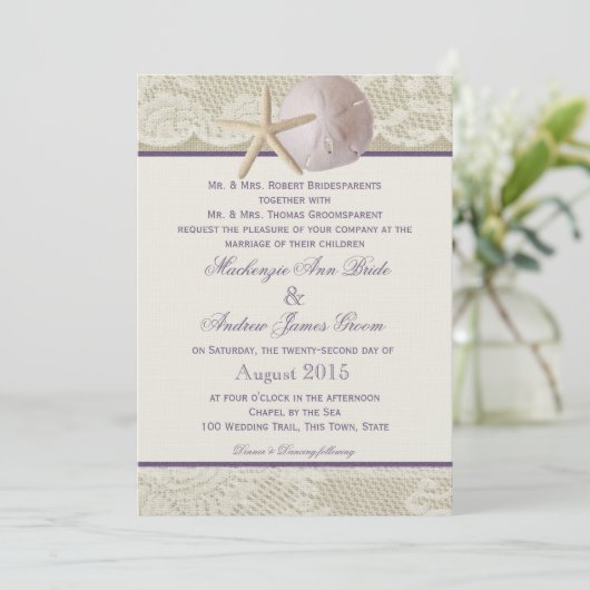  strand Ivoor Paarse Kaart (Staand voorkant)