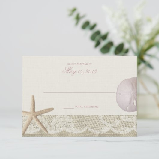  strand ivoor reactie RSVP kaartje (Staand voorkant)