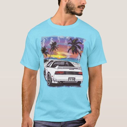 Strand jaren 1980 Witte Sportwagen Tiener Jongens  T-shirt (Voorkant)