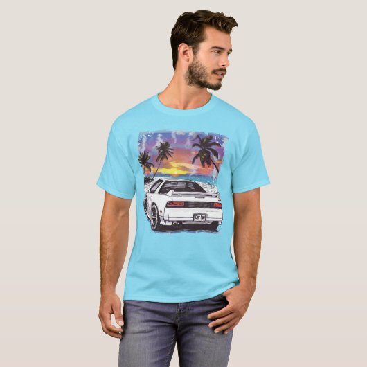 Strand jaren 1980 Witte Sportwagen Tiener Jongens  T-shirt (Voorkant volledig)