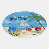 Strand Katten Zomer Ovale Sticker (Voorkant)