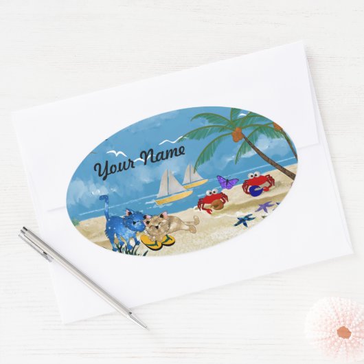 Strand Katten Zomer Ovale Sticker (Envelop)